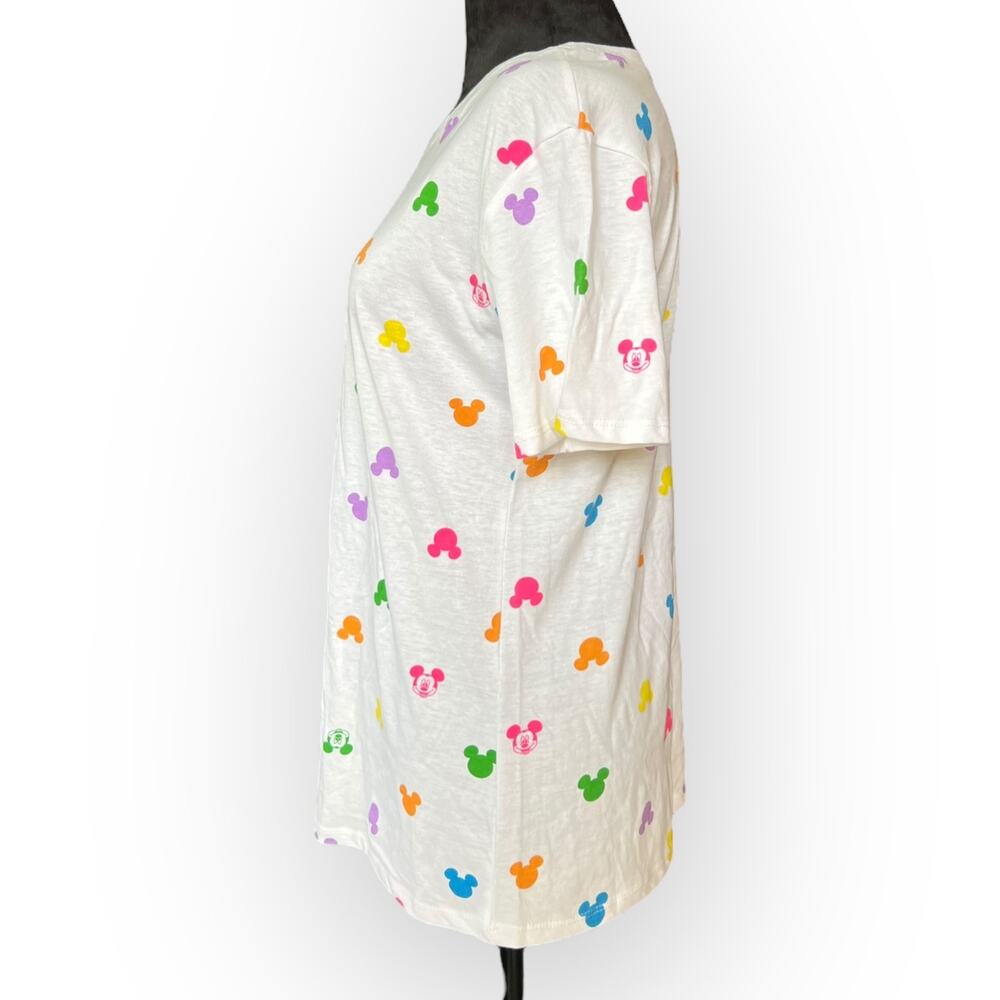 Disney Women's White with Multicolored Mickey Mouse Heads Print T-Shirt Size Med - Picture 3 of 9